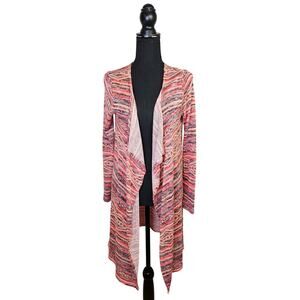 Its Our Time Peach Pink Duster Cardigan Size Large Draped Front Aztec Print